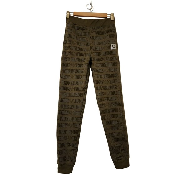 True Religion Other - True Religion Youth Size L Jogger Fleece Sweatpants Olive Green Logo Print